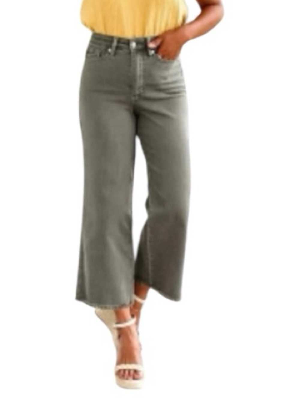 JUDY BLUE Grayish Green Wide Leg Raw Hem Crop Denim Jeans